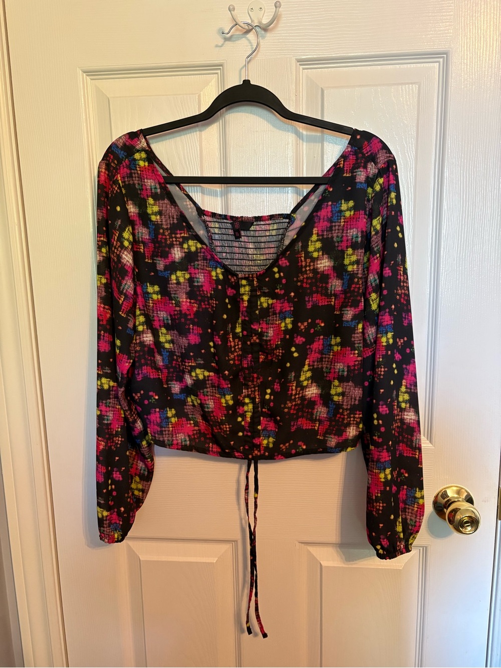 NOBO Multicoloured Cropped V-Neck Drawstring Gypsy Peasant Top Size XL